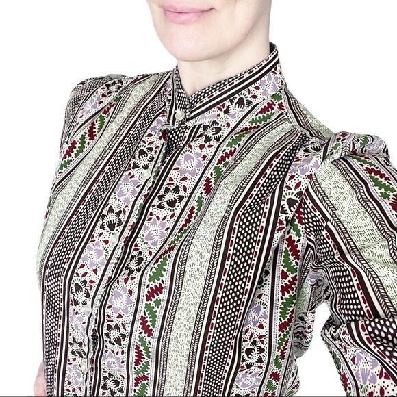 VINTAGE Retro Print Long Sleeve Button Down Top - Picture 13 of 15